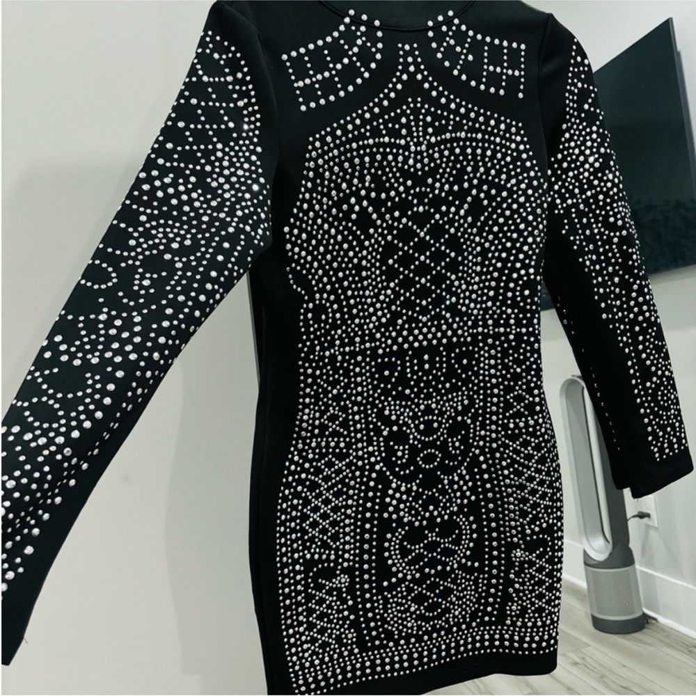 Black Embellished Long Sleeve Bodycon Dress